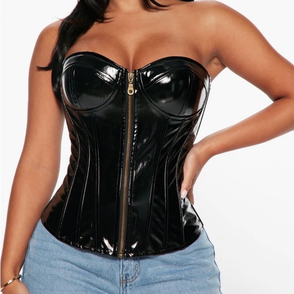 Fashion Nova Patent Leather Black Corset top